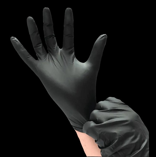20 Gants latex noirs,non poudrés et non stériles.                         Tailles disponibles M,L,XL